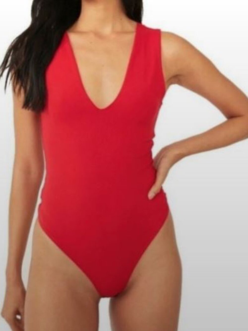 V-Neck Sleeveless Red Bodysuit